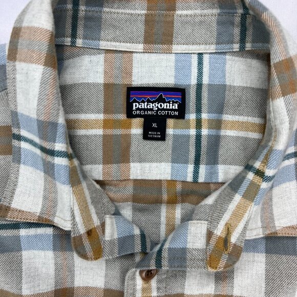 Men's Patagonia 100% Organic Cotton Flannel Button Up Brown/White/Blue Size XL - Picture 3 of 15